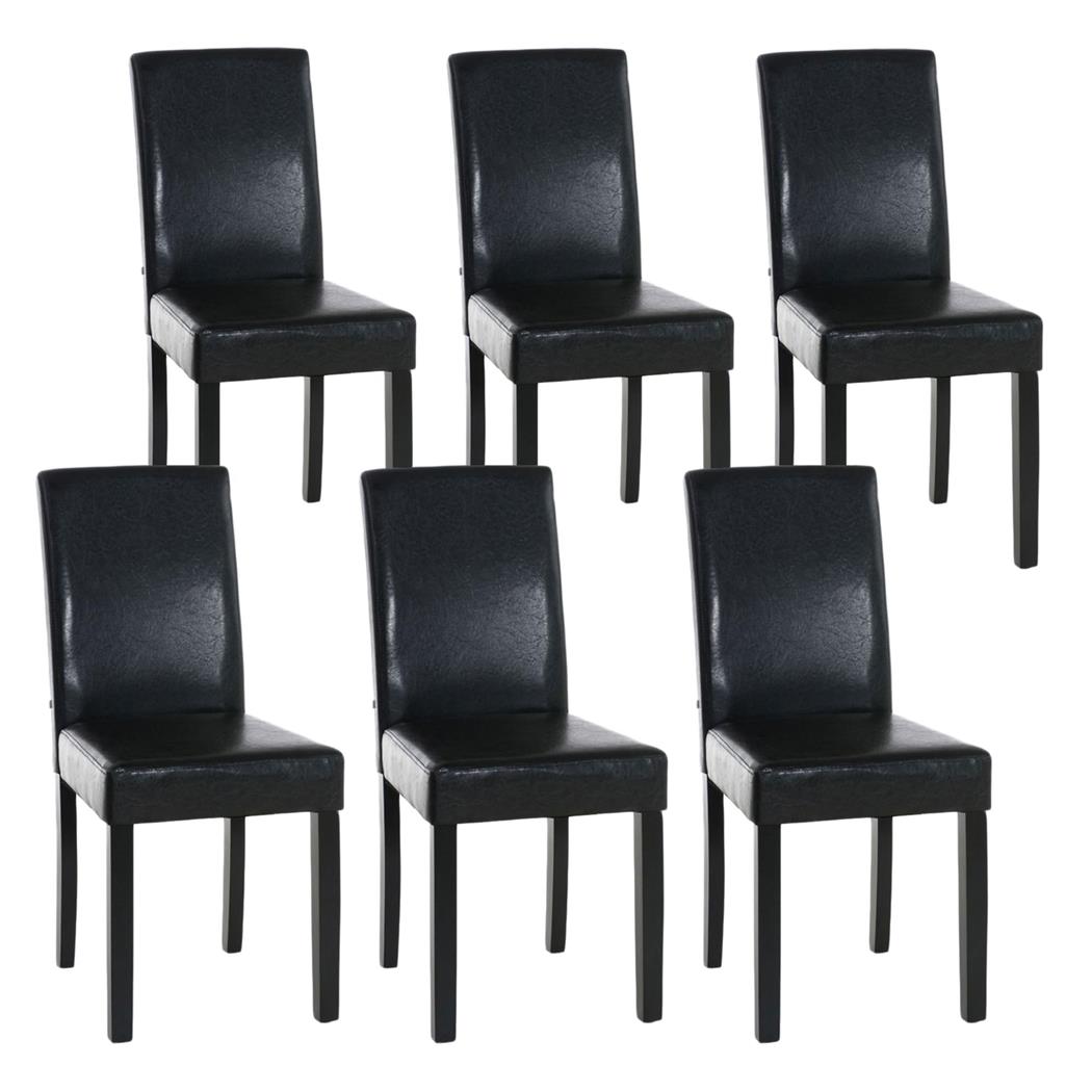 Set van 6 Eetkamerstoelen CAPRI, Bruin Leder en Donkere Houtkleurige Poten, Heel Stevig en Comfortabel