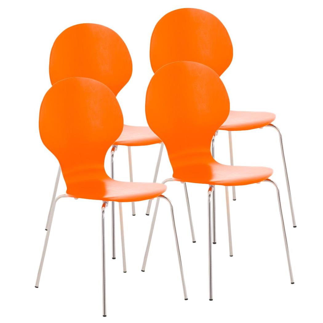 SET van 4 Keuken- of Eetkamerstoelen CARLO, Ergonomisch, in Hout en Metaal, Stapelbaar, in het Oranje