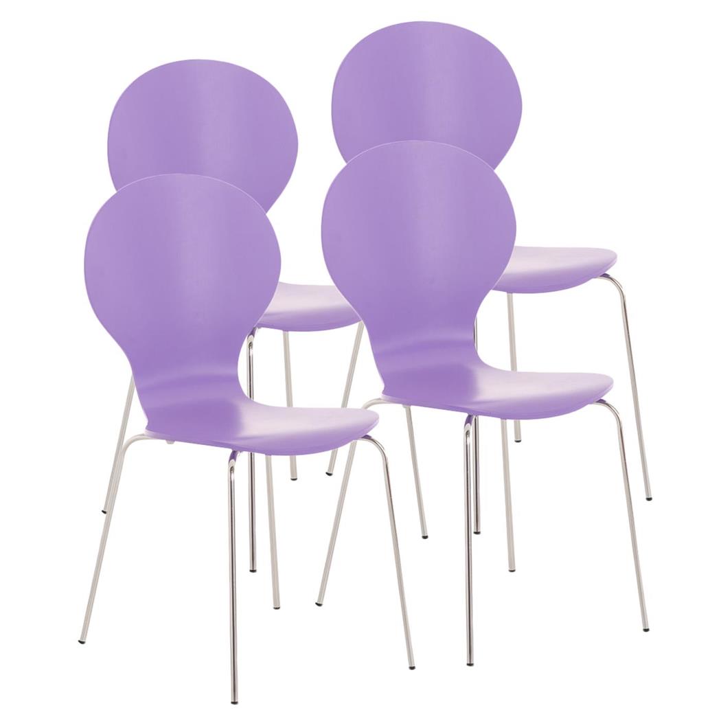 SET van 4 Keuken- of Eetkamerstoelen CARLO, Ergonomisch, in Hout en Metaal, Stapelbaar, in het Paars