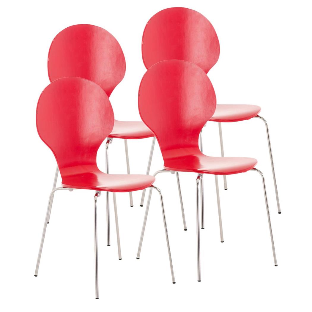 SET van 4 Keuken- of Eetkamerstoelen CARLO, Ergonomisch, in Hout en Metaal, Stapelbaar, in het Rood