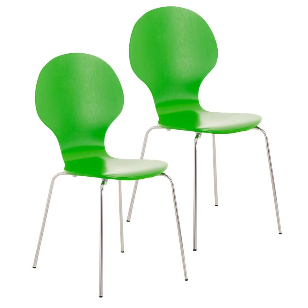 SET van 2 Keuken- of Eetkamerstoelen CARLO, Ergonomisch, in Hout en Metaal, Stapelbaar, in het Groen