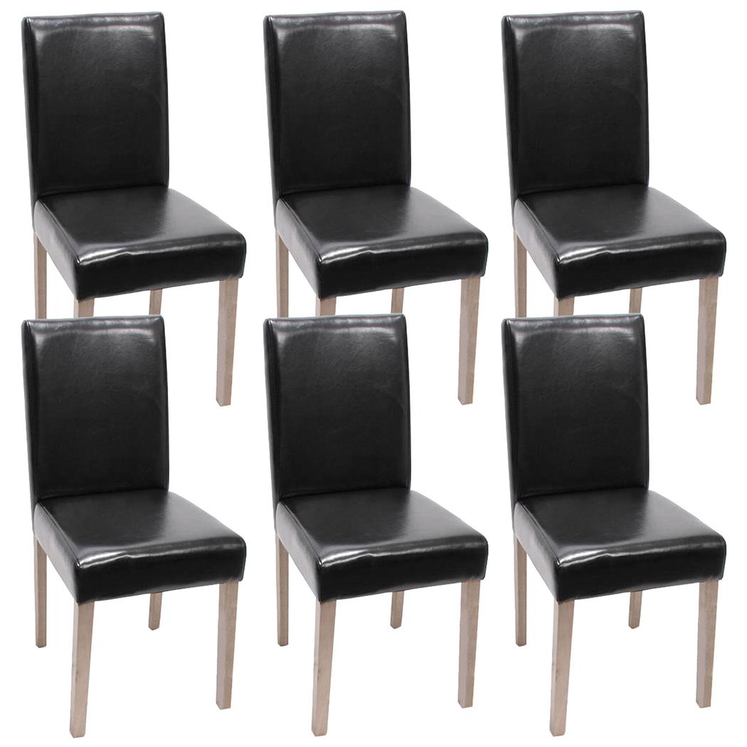 Set van 6 Eetkamerstoelen LITAU ECHT LEDER, Zwart met Natuurlijke Poten