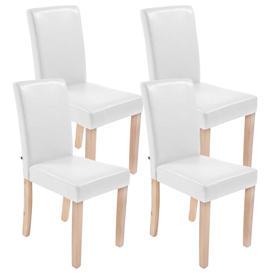 Set van 4 Eetkamerstoelen CAPRI, Wit Leder en Lichte Houtkleurige Poten, Heel Stevig en Comfortabel