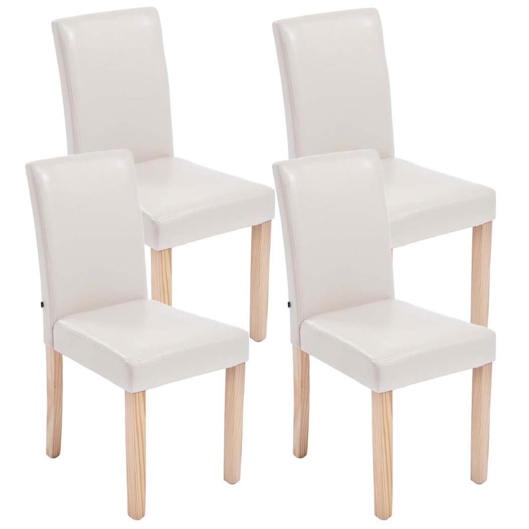 Set van 4 Eetkamerstoelen CAPRI, Crèmekleurig Leder en Lichte Houtkleurige Poten , Heel Stevig en Comfortabel