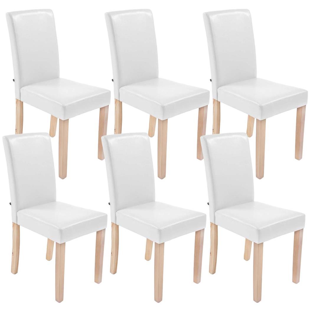 Set van 6 Eetkamerstoelen CAPRI, Wit Leder en Lichte Houtkleurige Poten, Heel Stevig en Comfortabel