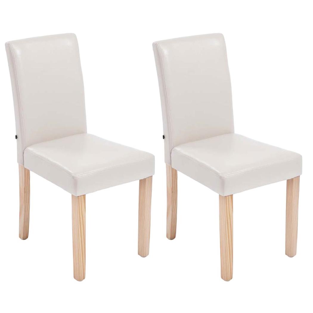 Set van 2 Eetkamerstoelen CAPRI, Crèmekleurig Leder en Lichte Houtkleurige Poten, Heel Stevig en Comfortabel