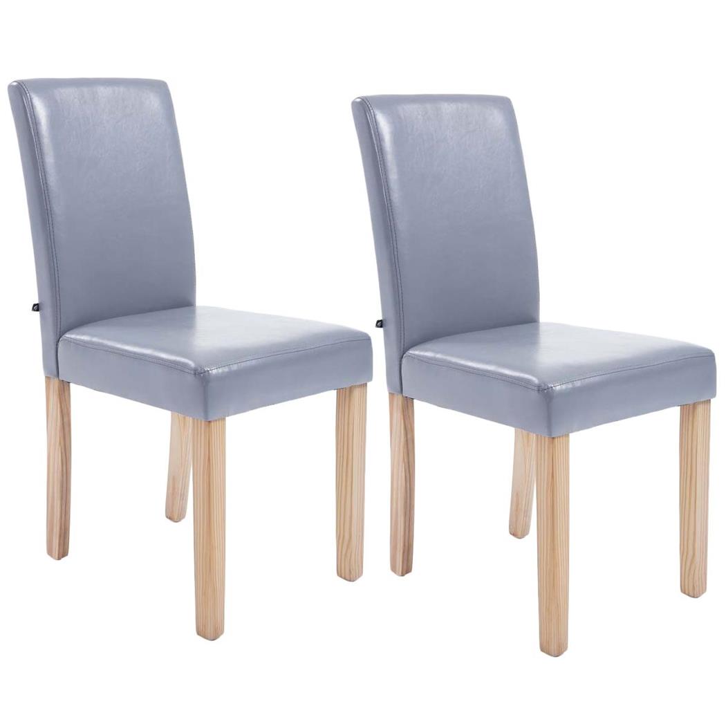 Set van 2 Eetkamerstoelen CAPRI, Grijs Leder en Lichte Houtkleurige Poten, Heel Stevig en Comfortabel