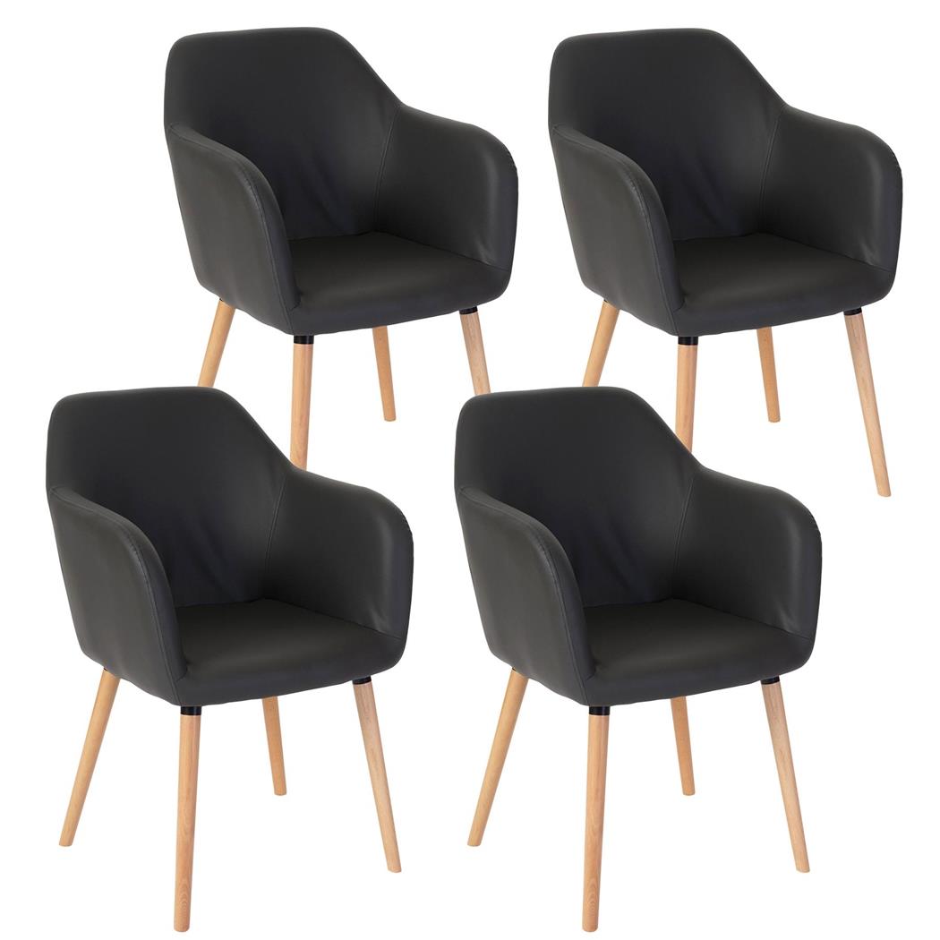 Set van 4 Eetkamerstoelen TULIO, met Lichthouten Poten en Grijs Leder