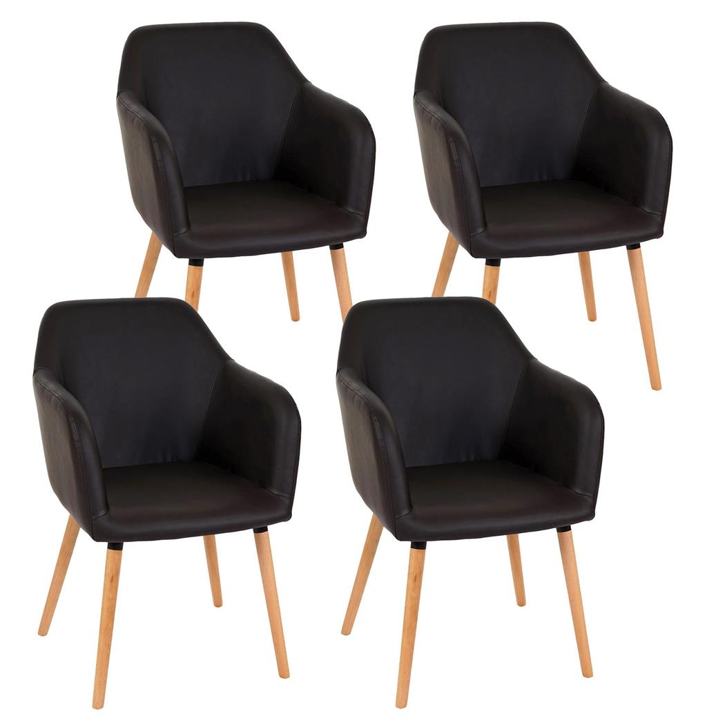 Set van 4 Eetkamerstoelen TULIO, met Lichthouten Poten en Bruin Leder