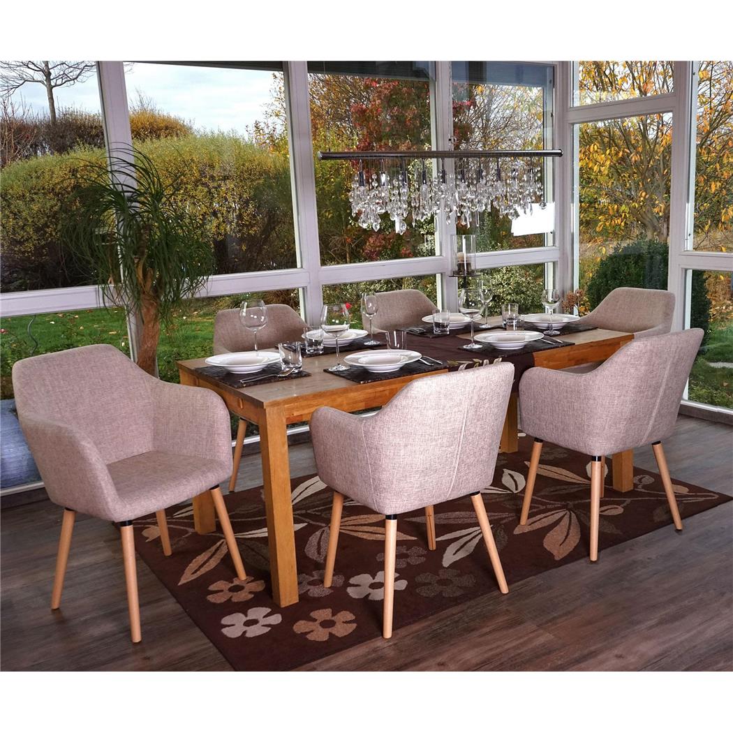 Set van 6 Eetkamerstoelen TULIO STOF, met Lichthouten Poten, Kleur Beige