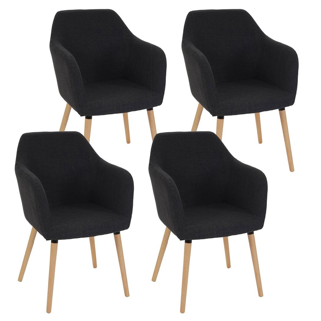 Set van 4 Eetkamerstoelen TULIO STOF, met Lichthouten Poten, Kleur Donkergrijs