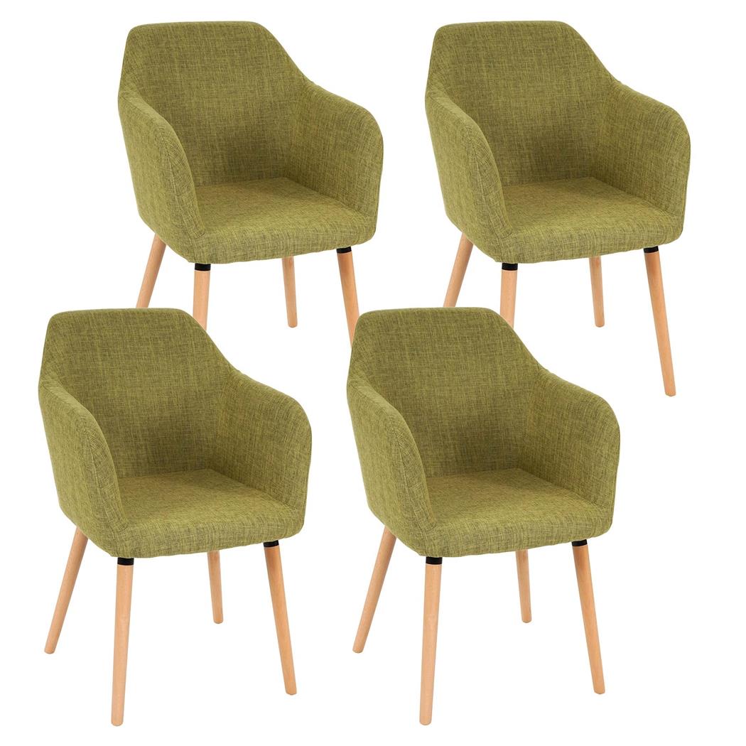 Set van 4 Eetkamerstoelen TULIO STOF, met Lichthouten Poten, Kleur Groen