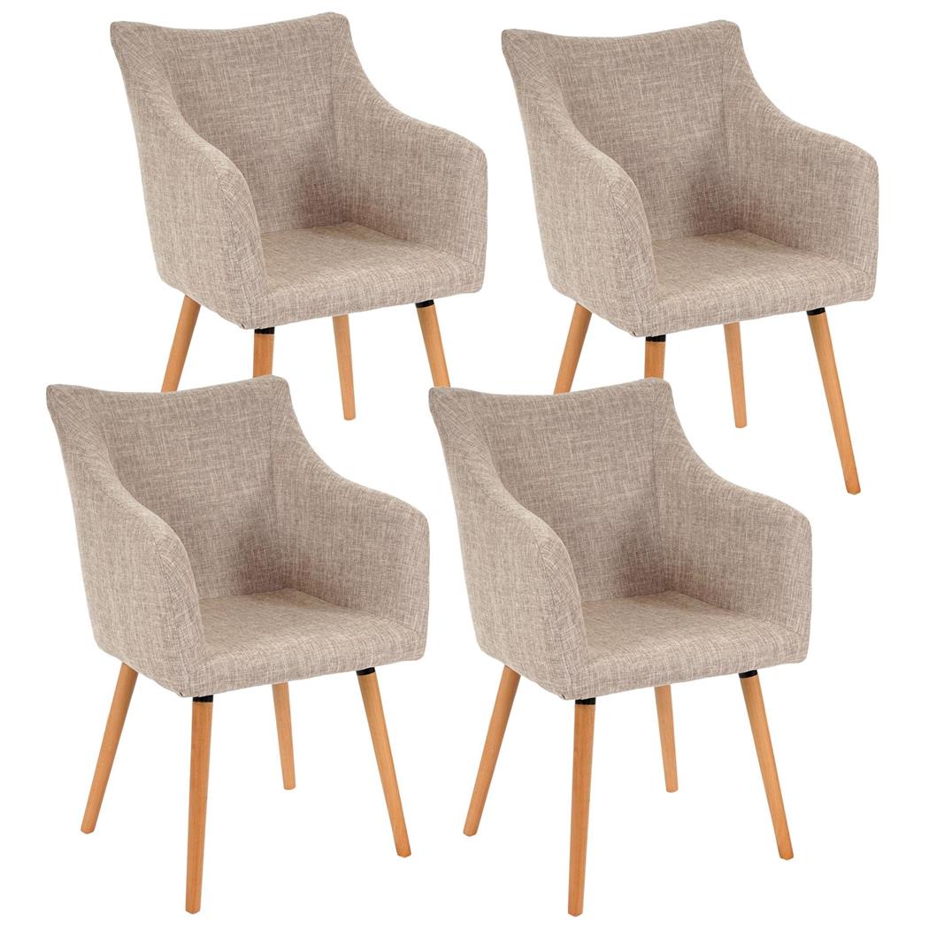 Set van 4 Eetkamerstoelen CAZORLA STOF, in het Beige met Lichthouten Poten