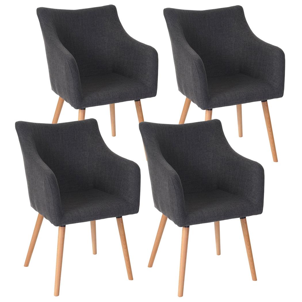 Set van 4 Eetkamerstoelen CAZORLA STOF, in het Grijs met Lichthouten Poten