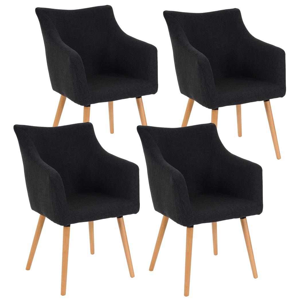 Set van 4 Eetkamerstoelen CAZORLA STOF, in het Donkergrijs met Lichthouten Poten