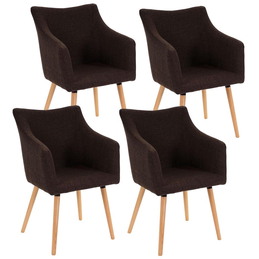 Set van 4 Eetkamerstoelen CAZORLA STOF, in het Bruin met Lichthouten Poten