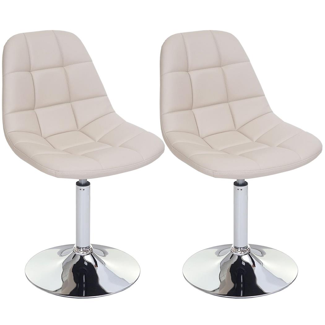 Set van 2 Eetkamerstoelen TOM, Voet in Verchroomd Staal, in Beige Leder