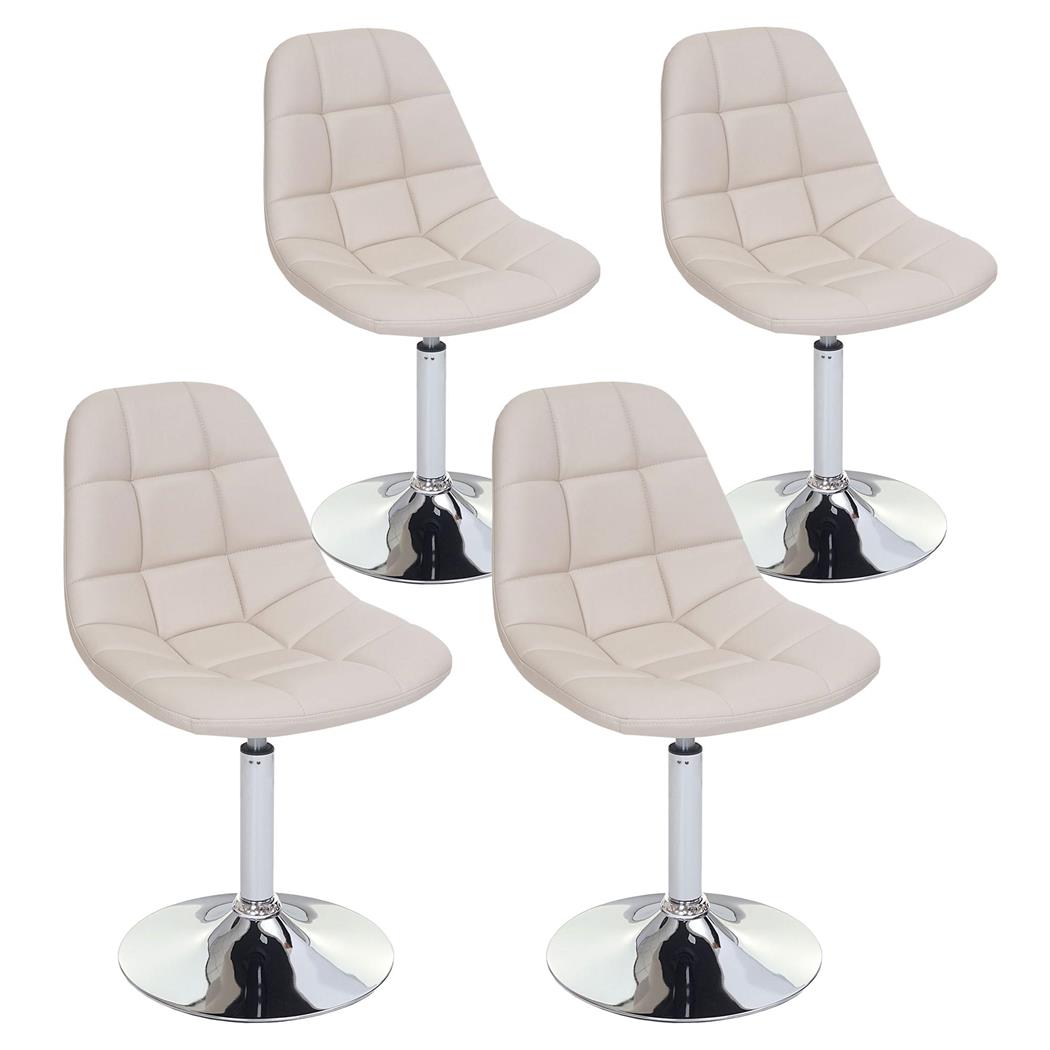 Set van 4 Eetkamerstoelen TOM, Voet in Verchroomd Staal, in Beige Leder