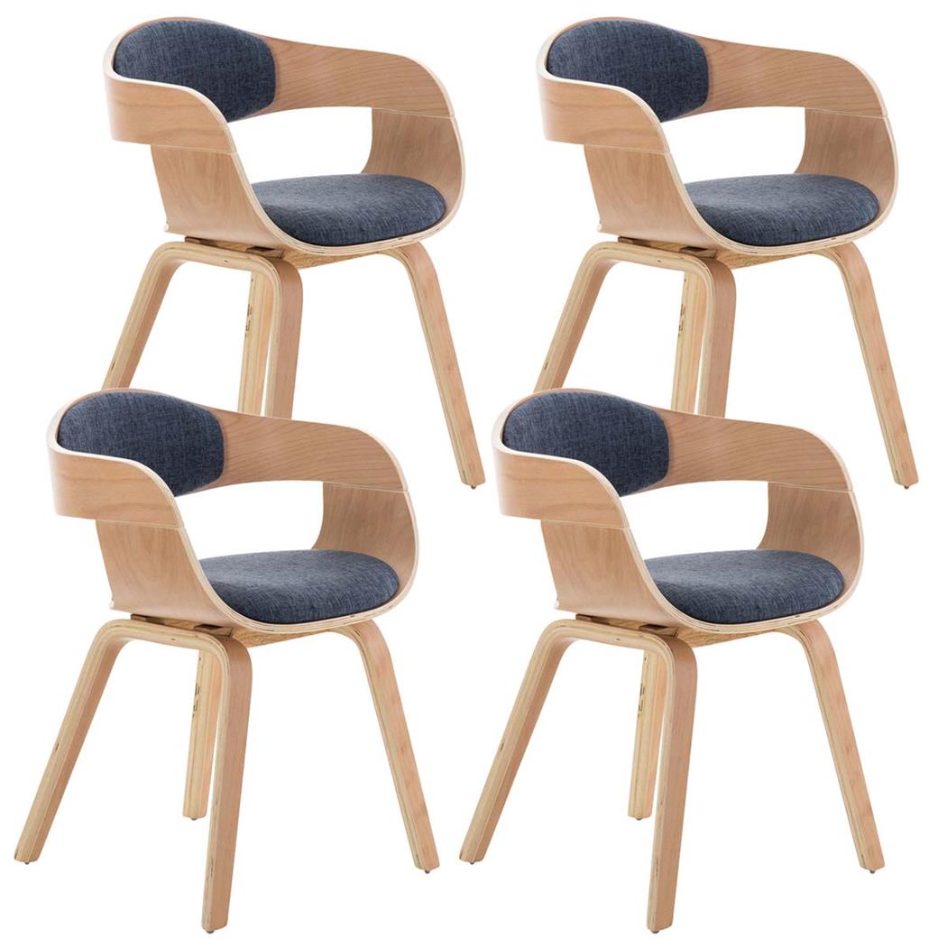 Set van 4 Eetkamerstoelen MAFO, Natuurlijke Houten Frame, met Blauwe Stof