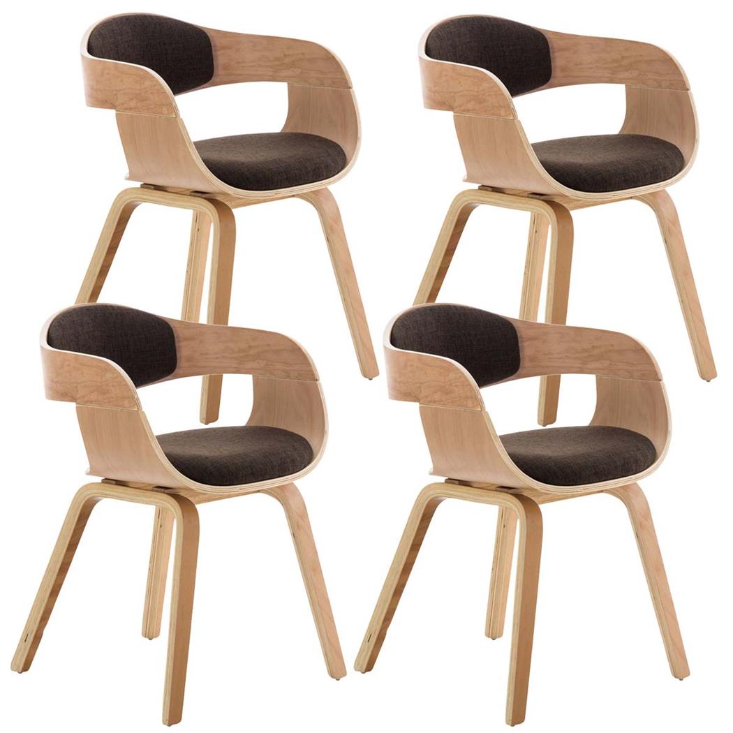 Set van 4 Eetkamerstoelen MAFO, Natuurlijke Houten Frame, met Bruine Stof