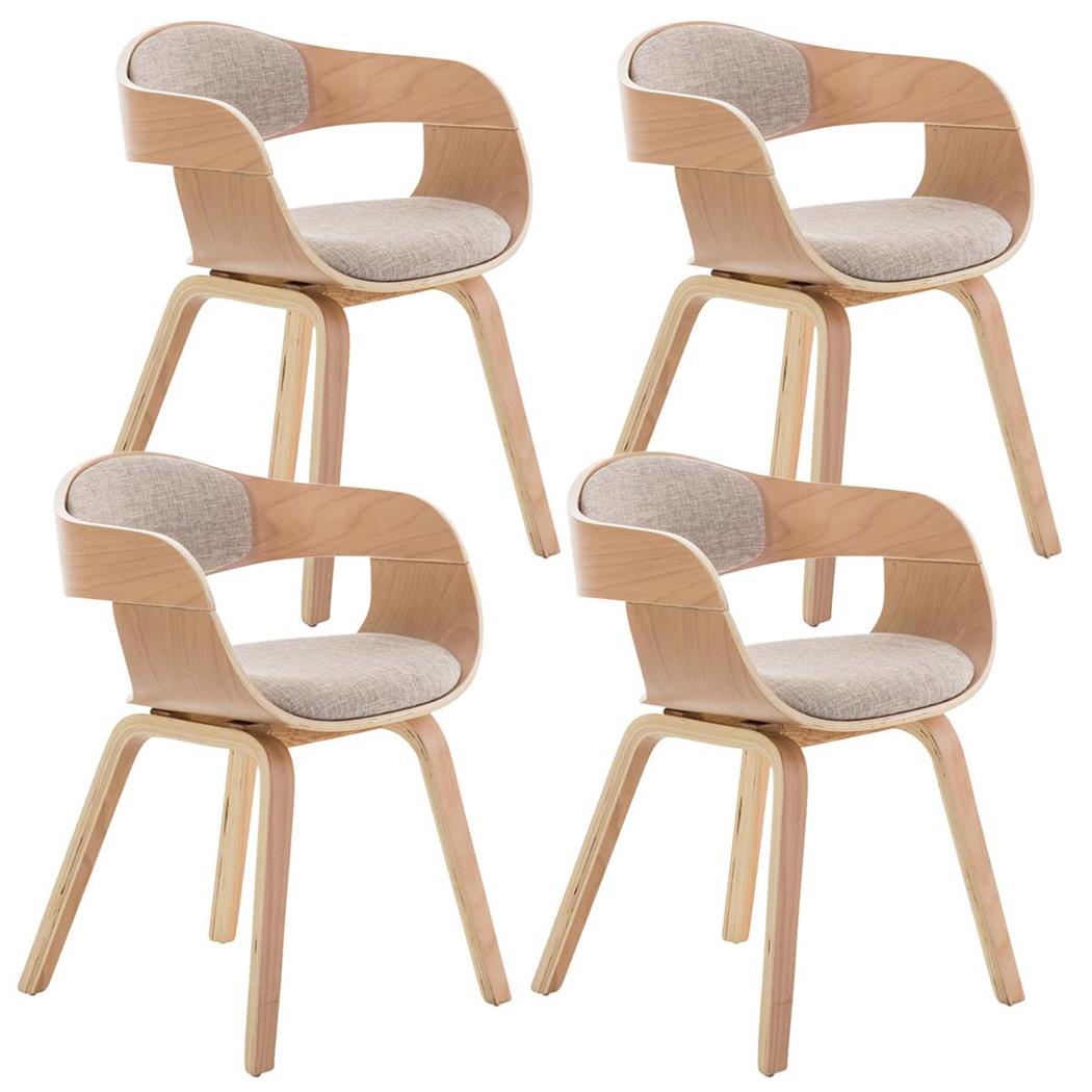 Set van 4 Eetkamerstoelen MAFO, Natuurlijke Houten Frame, met Beige Stof