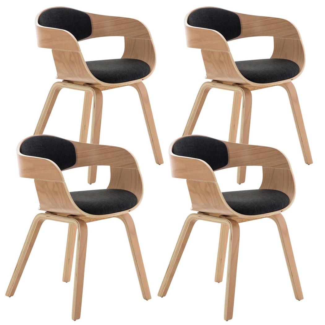 Set van 4 Eetkamerstoelen MAFO, Natuurlijke Houten Frame, met Donkergrijze Stof