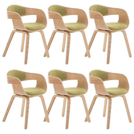 Set van 6 Eetkamerstoelen MAFO, Natuurlijke Houten Frame, met Groene Stof