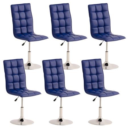 Set van 6 Eetkamer- of Keukenstoelen PESCARA LEDER, in Hoogte Verstelbaar, Blauw