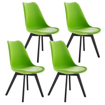 SET van 4 LOREN Stoelen, Kunststof Zitschaal met donkerhouten Poten, Groen Leder