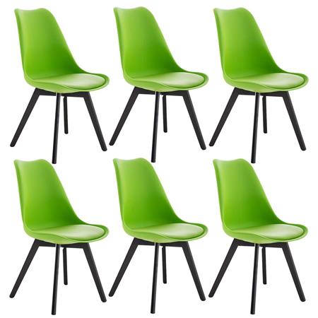 SET van 6 LOREN Stoelen, Kunststof Zitschaal met donkerhouten Poten, Groen Leder