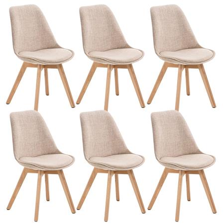 SET van 6 LOREN STOF Stoelen, met Lichthouten Poten, Beige