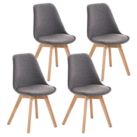 SET van 4 LOREN STOF Stoelen, met Lichthouten Poten, Lichtgrijs