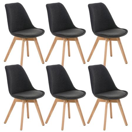 SET van 6 LOREN STOF Stoelen, met Lichthouten Poten, Donkergrijs