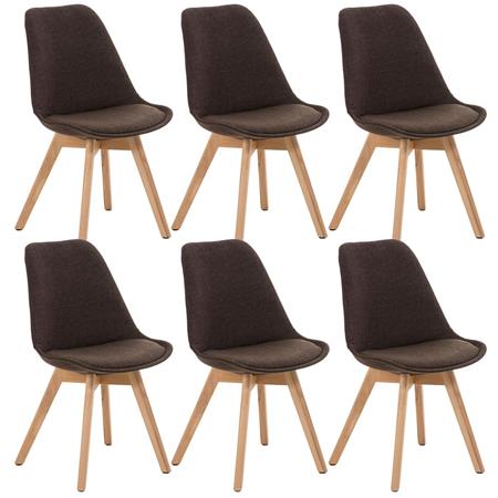 SET van 6 LOREN STOF Stoelen, met Lichthouten Poten, Bruin