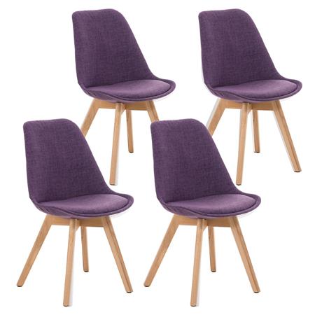 SET van 4 LOREN STOF Stoelen, met Lichthouten Poten, Paars