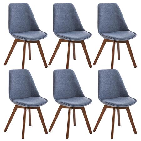 SET van 6 LOREN STOF Stoelen, met Walnoothouten Poten, Blauw