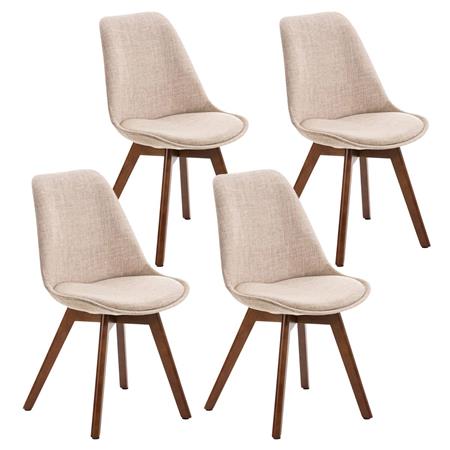 SET van 4 LOREN STOF Stoelen, met Walnoothouten Poten, Beige