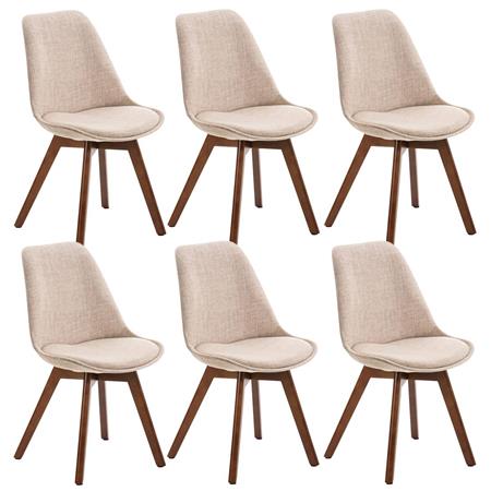 SET van 6 LOREN STOF Stoelen, met Walnoothouten Poten, Beige