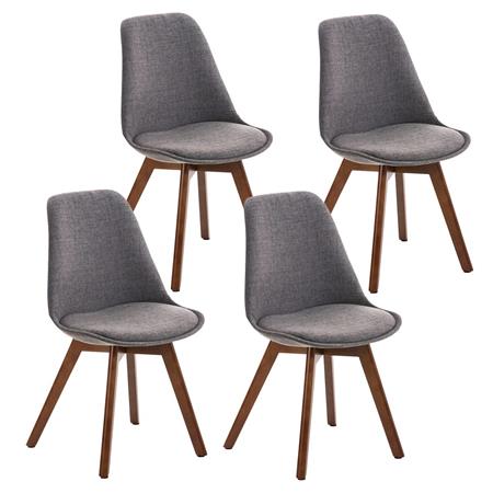 SET van 4 LOREN STOF Stoelen, met Walnoothouten Poten, Lichtgrijs