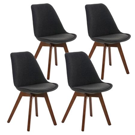 SET van 4 LOREN STOF Stoelen, met Walnoothouten Poten, Donkergrijs