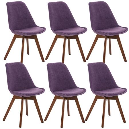 SET van 6 LOREN STOF Stoelen, met Walnoothouten Poten, Paars