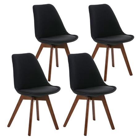 SET van 4 LOREN STOF Stoelen, met Walnoothouten Poten, Zwart