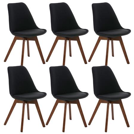 SET van 6 LOREN STOF Stoelen, met Walnoothouten Poten, Zwart