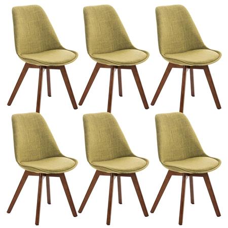 SET van 6 LOREN STOF Stoelen, met Walnoothouten Poten, Groen