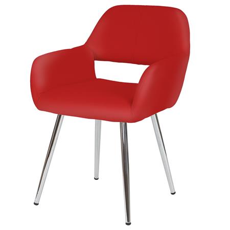 Eet- of Woonkamerstoel CALISA, Trendy Design, Metalen Onderstel, in Rood Leder