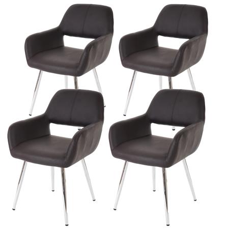 SET van 4 CALISA Stoelen, Trendy Design, Metalen Onderstel, in Bruin Leder