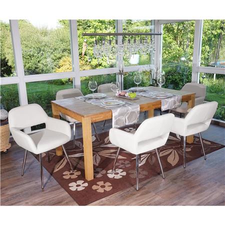 SET van 6 CALISA Stoelen, Trendy Design, Metalen Onderstel, in Wit Leder