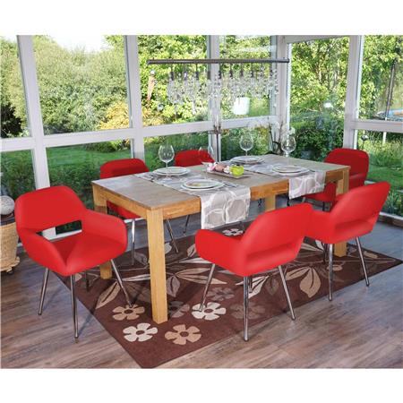 SET van 6 CALISA Stoelen, Trendy Design, Metalen Onderstel, in Rood Leder