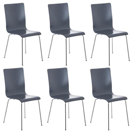 Set van 6 Eetkamerstoelen LODI, Houten Zitting met Metalen Poten, Kleur Grijs 