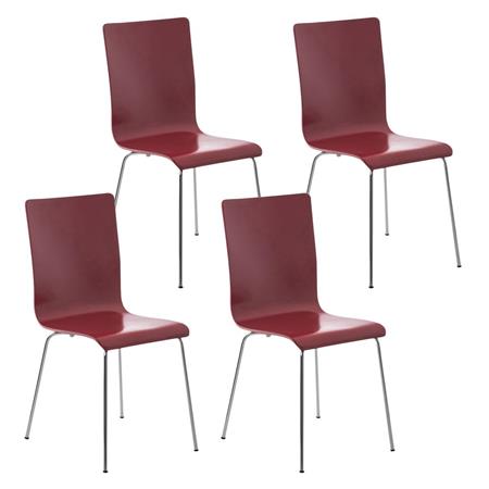 Set van 4 Eetkamerstoelen LODI, Houten Zitting met Metalen Poten, Kleur Rood